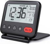 Reloj de Alarma de viaje Mini Reloj digital LCD portátil con calendario retroiluminado 12/24 horas de temperatura Espejo de maquillaje