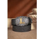 Western Cowboy PU Leather Belt - Men Waist Strap Bull Decoration Floral Engraved for Jeans