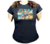 MERCHANDMANIA CAMISETA NEGRA MUJER padel juego playa raquetas deporte amigos oferta tshirt