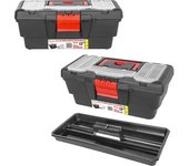 CM - Caja de Herramientas con Bandeja y Asa de Transporte. Caja de Bricolaje, Aficionados y Profesionales. Caja de Plástico, Bandeja Extraíble y Compartimentos Exteriores. Caja de Trabajo con Cierre Seguro, Organizador de Trabajo, Herramientas, Tornillos