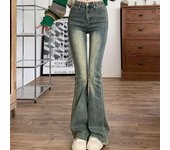 2024 Woman High Waist Vintage Streetwear Flare Jeans Female Elastic Grunge Bell Bottom Pants Girls Fashion Blue Denim Trousers
