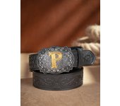 Western Cowboy PU Leather Belt - Men Waist Strap Bull Decoration Floral Engraved for Jeans