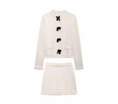 PB&ZA 2024 Autumn/Winter New Product Casual Women's Fashion Bow Decoration Knitted Coat Mini Skirt Set