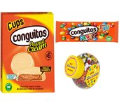 Pack Conguitos cups blanco pack 3x34g,party bolsa 70g,Lacasitos mini color bote 129g