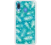 Funda compatible con Samsung Galaxy A20E - Patron plumas blancas con fondo