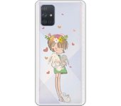 Funda compatible con Samsung Galaxy A71 - Nina fondo corazones