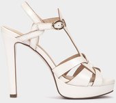 Pedro Miralles Sandalias de tacón de piel en color Blanco. modelo COPENHAGUE en tonos Blancos. Hecho a mano en España.
