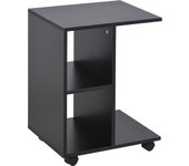 HOMCOM Mesita Auxiliar Moderno Mesa Auxiliar en Forma de C con Ruedas Estantes Abiertos para Salón Dormitorio 45x35x58 cm Negro