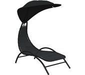 vidaXL Tumbona con toldo acero y tela 167x80x195 cm Crema, Negro, Gris oscuro Sillas de Exterior Ideal para jardín, playa, piscina, terraza Tumbona Piscina Tumbonas Playa Tumbonas Jardín Exterior