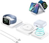 Cargador portátil plegable, almohadilla de carga magnética para iPhone, Apple Watch, AirPods, adaptadores no incluidos (Blanco)