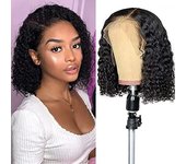 Peluca corta rizada Bob con encaje frontal, pelucas de cabello falso para mujeres negras, pelucas rizadas con pelo de bebé, peluca de onda de agua de moda de 14"