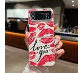 Red Lips Print Folding Phone Case For Samsung Galaxy Z Flip 6 5 4 3 Leather Texture TPU Cover For Samsung Z Flip6 Flip5 Flip4 5G