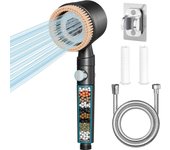 Alcachofa de ducha de alta presión con filtro, cabezal de ducha de ahorro de agua, cabezal de ducha con manguera, ducha de mano de alta presión con 5+1 tipos de chorro, para eliminar el agua