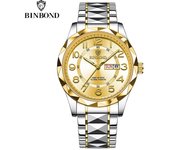 BINBOND Top Brand Luxury Man Wristwatch Waterproof Luminous Date Week Men Watches Stainless Steel Quartz Men's Watch Male reloj