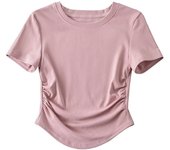 Harajuku Women Crew Neck Short Sleeve Cotton Tee With Ruched Sides Detail T-shirts