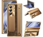 PU Leather Glass Film Pen Slot with Pen Phone Case for Samsung Galaxy Z Fold 6 5 4 3 Fold6 Fold5 Hinge Protection Cover