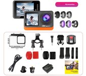 4K Action Camera 2.0 Inch IPS Touch Screen 170° Wide Angle 4x Zoom 30M Waterproof Optional 6 Filter Anti-shake Sport Camera