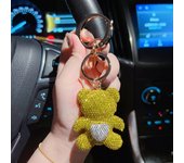 Ceramic mud full diamond love teddy bear keychain metal large circular ring cute doll cartoon keychain girl small gift