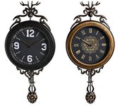 Reloj de Pared DKD Home Decor 27 x 7,5 x 57,5 cm Cristal Negro Dorado Hierro Péndulo (2 Unidades)