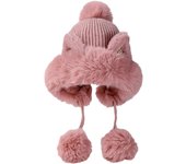Gorros de invierno para mujer, gorros de punto cálidos, gorro de aviador, gorro de piel con pompón, gorro de piel de oso, gorro de orejas