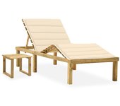 vidaXL Tumbona de jardín con mesa y cojín de madera de pino impregnada