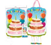 Deliex. Piñata infantiles cumpleaños 47 X 30 cm. Piñata tarta Decoración Fiestas Infantiles Niño y Niña - Piñatas para rellenar con juguetes y chuches. (TARTA CUMPLEAÑOS)