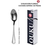 Mr.Spoon Serie Flores Cucharas de 12, 48 o 120 piezas,Acero inoxidable 18/0,Plateado,Económico y funcional,Cuchara de sopera largo 200mm,Cuchara de postre 175mm,Mango monobloque,Apto para lavavajillas,Empaque ecológico,Ideal para casa,hotel,restaurante