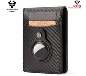 Retro Luxury Money Clip with Airtag Holder Men Genuine Leather RFID Credit Card Holder Business Male Front Pocket Cash Holder