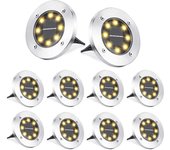 Luz Solar Jardin 8 LED 8 Pack de Tierra, Lampara Exterior IP65 Impermeable Blanco Cálido para Césped,Patio, Chimenea, Escalón