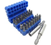 34 piezas de puntas de destornillador magnéticas con extensión de portapuntas, llave de tubo de estrella dinamométrica de tres alas SAE métrica antimanipulación de seguridad - Azul