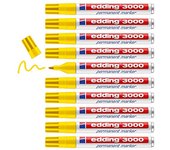 edding 3000 marcador permanente - amarillo - 10 rotuladores - punta redonda 1,5-3 mm - indeleble de secado rapido - resistente al agua y a los borrones - universal