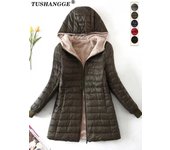 New Mid Length Korean Edition Hooded Fit Women Jackets Autumn Winter Mid-length Office Cotton Coats Warm Lamb Fleece Parkas