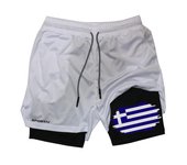 Flag Print 2 in 1 Performance Shorts for Men Gym Athletic Workout Training Quick Dry Shorts with Phone Pocket Patriotic Shorts