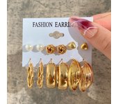 Gold Color Vintage Hoop Earrings Set for Women Boho Metal Circle Geometric Twist Pearl Dangle Earrings Trendy Jewelry Gifts 2023