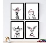 Nacnic - Set de 4 Láminas de Animales Infantiles - Tonos Rosas - Poster Papel 250 Gr - Marcos de Fotos y Arte de Pared