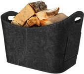 Cesta para leña para chimenea, cesta para leña de fieltro, cesta para leña de fieltro plegable, bolsa para leña para chimenea, leña, 50x30x40 cm, gris oscuro