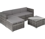 Tectake - Conjunto de ratán Lignano | Conjunto de ratán de cinco piezas | Fino trenzado de ratán sintético con protección UVA | Sólida estructura de acero con revestimiento en polvo