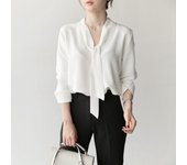 Women Spring Autumn Style Blouses Shirts Lady Casual Long Sleeve Bow Tie Collar Solid Color Blusas Tops WY1041