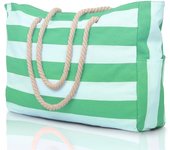 Striped zipper outer bag for outdoor travel and vacation, waterproof and sand resistant canvas, convenient folding beach bag-zmt