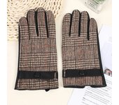Plaid fabric on the back of the hand and PU on the palm, men's five-finger touch screen gloves with lining