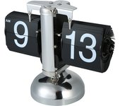Small Scale Table Clock Retro Flip Over Clock Stainless Steel Flip Internal Gear Operated Quartz Clock Black/White