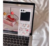 For Samsung Galaxy Z Flip 6 5 4 3 Nine Grid Cat Phone Case For Samsung Flip 6 Phone Strap Phone Lanyard Shockproof Hard Cover