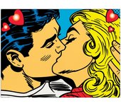Panel decorativo Pop Art, listo para colgar. DALE-Besos Pareja-Cm 80x60