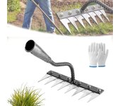 Rastrillo de Hierro 2.0 - Rastrillo de Hierro para Jardinería y Deshierbe - Rastrillo de Paja para Césped con Púas Metálicas, Rastrillo Multifuncional de Acero al Carbono de 5/6/7/8 Dientes, para Patio, Granja y Jardín (5 Dientes)