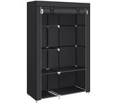 SONGMICS Armario de Tela, Armario de Ropa, con 1 Barra Colgante, 6 Estantes, Tela no Tejida, Marco de Metal, 45 x 105 x 168 cm, para Dormitorio, Pasillo, Negro/Gris/Gris con Diseño de Espiga