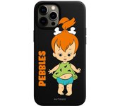 Funda original compatible con iPhone 12 Pro Max - Negro con un diseño de Flinstones Pebbles