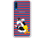 Funda original compatible con Samsung Galaxy A50 - A50s - A30s - Sylvestre y Piolin Franjas Rojas