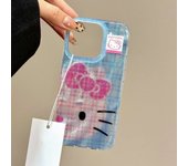 Hello Kitty Korea Grid Pattern Mirror Bow Strap Phone Case For iPhone 16 15 14 13 12 11 Pro Max XR XS MAX 7 8Plus MINI Y2K Cover