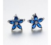 Cute Female Blue Zircon Stars Stud Earrings Multicolor Birthstone Crystal Silver Color Wedding Jewelry For Women