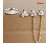 3PCS New Stainless Steel Double Ear Studs Tassel Chains Hanging Earrings Set for Women Geometry Triangle Huggie Piercing Jewelry